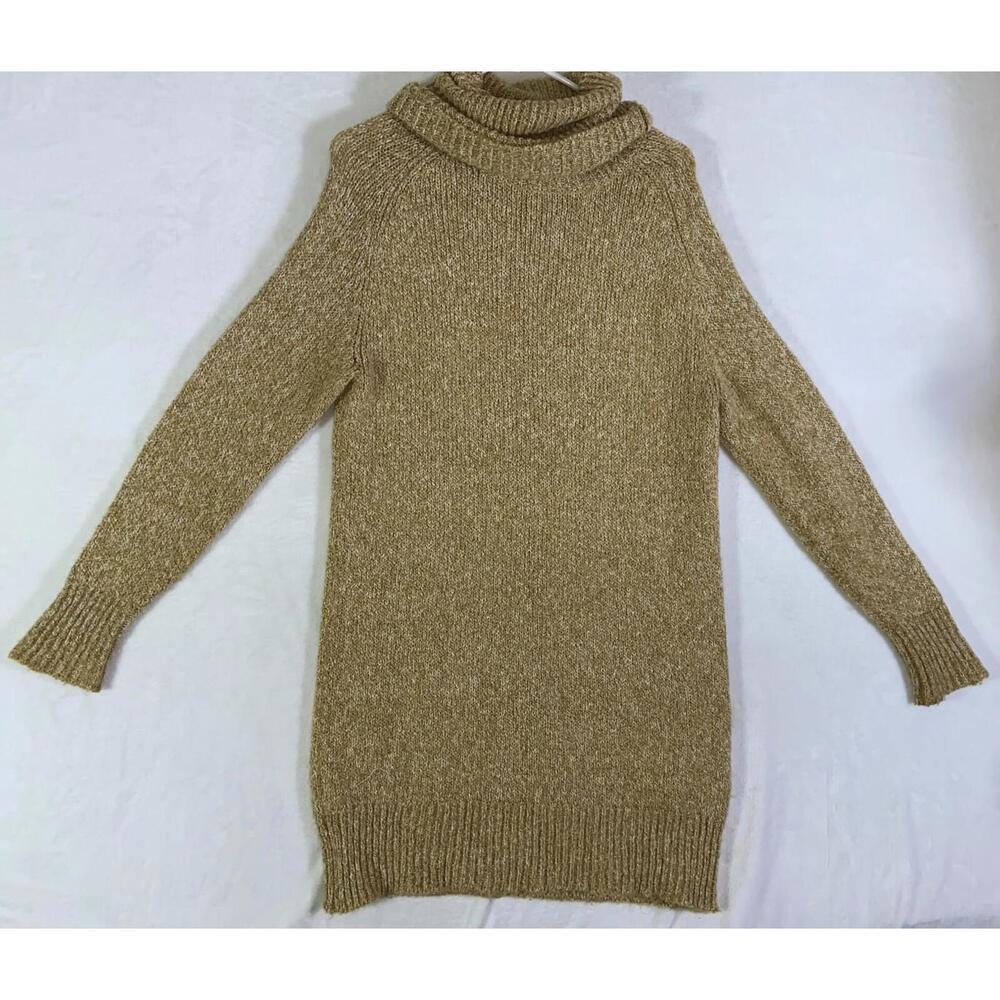 H&M Women’s Beige Turtleneck Sweater Dress Sz Small Cotton Mohair Blend Stretch